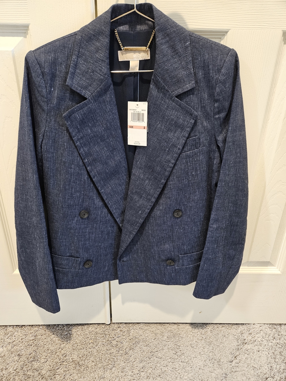 MICHAEL Michael Kors Denim-Look Double-Breasted Navy Blazer